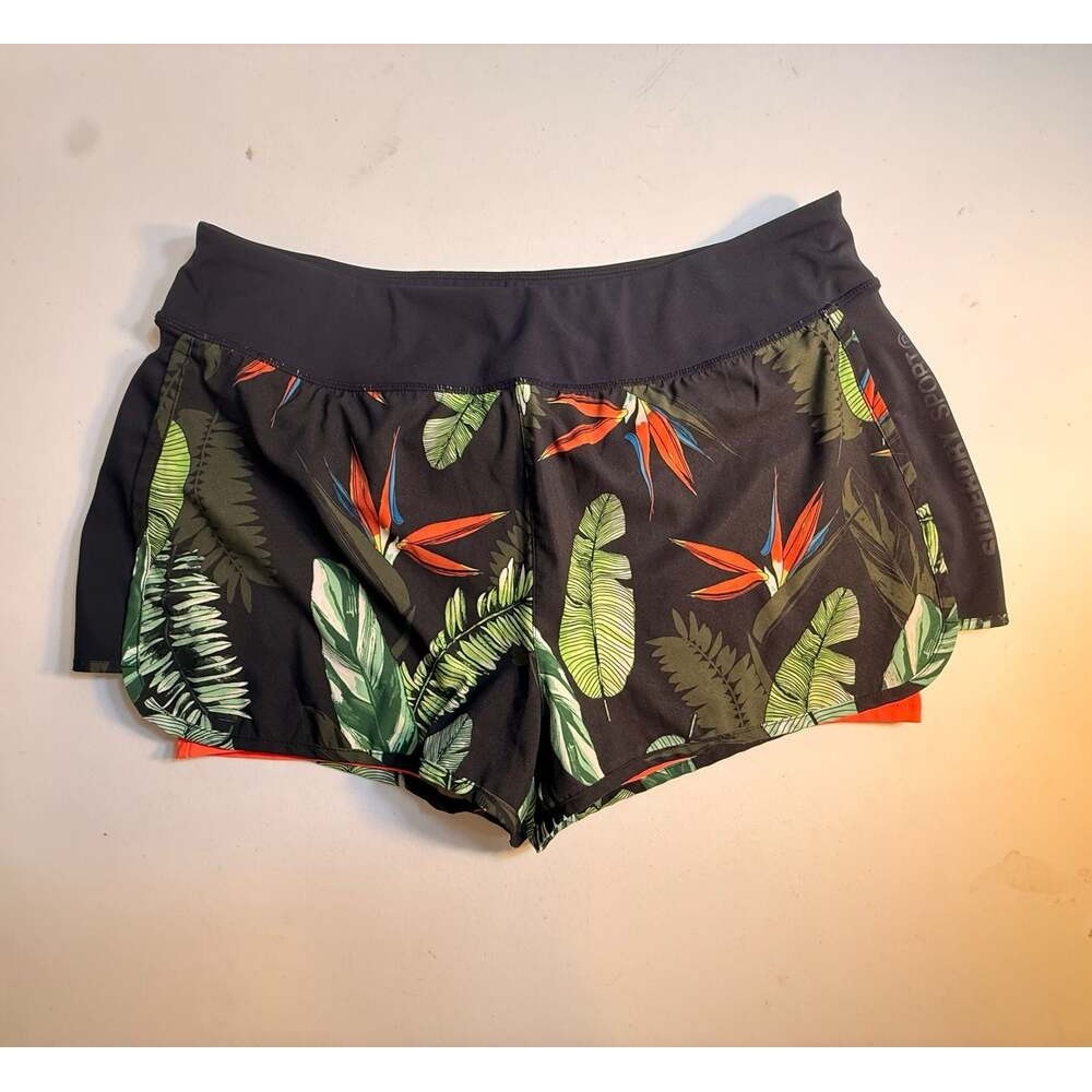 Superdry Sport‎ Mens Tropical Bird of Paradise 2-in-1 Running Shorts Black XL